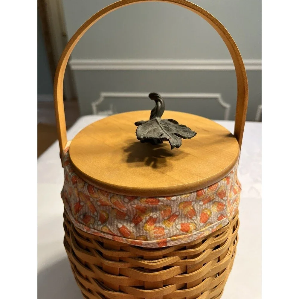 Longaberger Halloween October Fields Candy Corn Liner Basket Combo Protector Lid